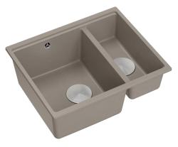 Quadri Newport II taupe 1,5 vask i granit til montering og nedfældning 555x460mm med rustfri stål prop 1208967466