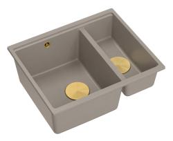 Quadri Newport II taupe 1,5 vask granit til overmontering og undermontering 555x460mm med gylden prop 1208967467