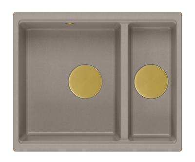 Quadri Newport II taupe 1,5 vask granit til overmontering og undermontering 555x460mm med gylden prop 1208967467
