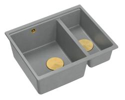 Quadri Newport II grå 1,5 vask granit under- og overmonteret vask 555x460mm med gylden prop 1208967470