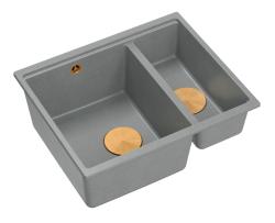 Quadri Newport II grå 1,5 vask granit til over- og underbygning 555x460mm med kobberprop 1208967471