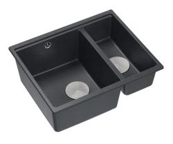 Quadri Newport II antracit 1,5 vask granit over- og undermonteret vask 555x460mm med rustfri stålprop 1208967472