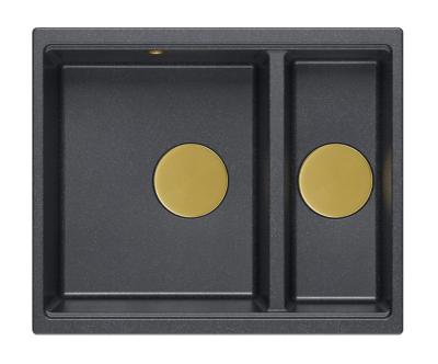 Quadri Newport II antracit 1,5 vask granit til overmontering og undermontering 555x460mm med gylden prop 1208967473