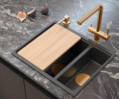 Quadri Newport II antracit 1,5 vask granit topmonteret og undermonteret vask 555x460mm med kobberprop 1208967474