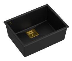 Quadri Quadrangle sort granit undermonteret vask 55x42cm med gylden prop 1208967475