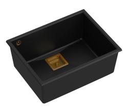 Quadri Quadrangle sort granit underlimmet køkkenvask 55x42cm med kobber prop 1208967476
