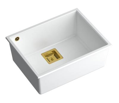 Quadri Quadrangle hvid granit undermonteret vask 55x42cm med gylden prop 1208967477