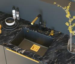 Quadri Quadrangle antracit granit undermonteret vask 55x42cm med gylden prop 1208967479