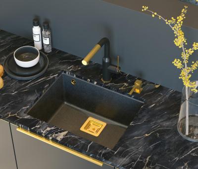 Quadri Quadrangle antracit granit undermonteret vask 55x42cm med gylden prop 1208967479