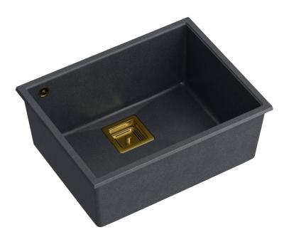 Quadri Quadrangle antracit granit undermonteret vask 55x42cm med gylden prop 1208967479