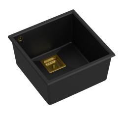 Quadri Quadrangle sort granit underbygget vask 42x42cm med gylden prop 1208967481