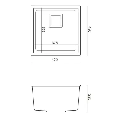 Quadri Quadrangle sort granit underbygget vask 42x42cm med gylden prop 1208967481