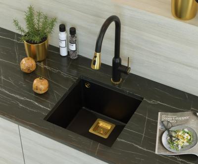 Quadri Quadrangle sort granit underbygget vask 42x42cm med gylden prop 1208967481