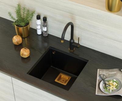 Quadri Quadrangle sort granit undermonteret vask 42x42cm med kobber prop 1208967482