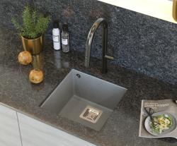Quadri Quadrangle grå granit undermonteret vask 42x42cm med rustfri stålafløb 1208967483