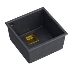 Quadri Quadrangle antracitgranit undermonteret vask 42x42 cm med gylden prop 1208967487