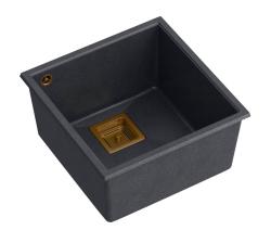 Quadri Quadrangle antracit granit undermonteret håndvask 42x42cm med kobber prop 1208967488