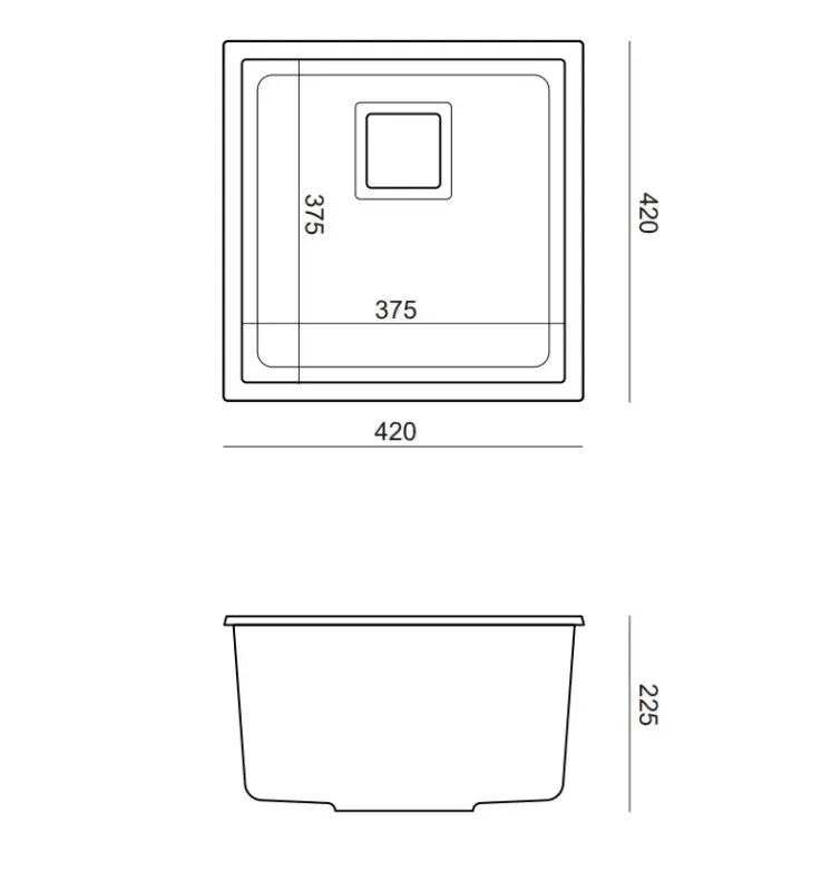 Quadri Quadrangle antracit granit undermonteret håndvask 42x42cm med kobber prop 1208967488
