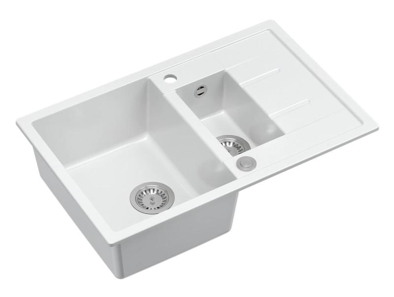 Quadri Brenton hvid granit overmonteret vask med 1,5 kumme og afløbsplade 78x50cm med rustfri stål prop 1208967491