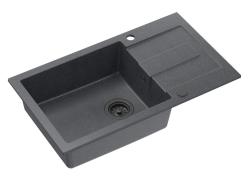 Quadri Sutton XL antracit granit overflademontering vask 78x45cm med afdrypningsområde vendbar med sort prop 1208967494