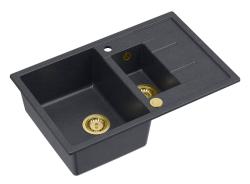 Quadri Brenton antracitgranitbordplade med 1,5 vask med afdrypningsområde 78x50cm med gylden prop 1208967557