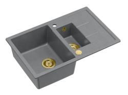 Quadri Brenton grå granit overflade 1,5 vask med afdrypningsområde 78x50cm med guld prop 1208967560