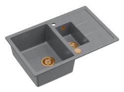 Quadri Brenton grå granit køkkenvask med afløbsplade 78x50cm med kobber prop 1208967561