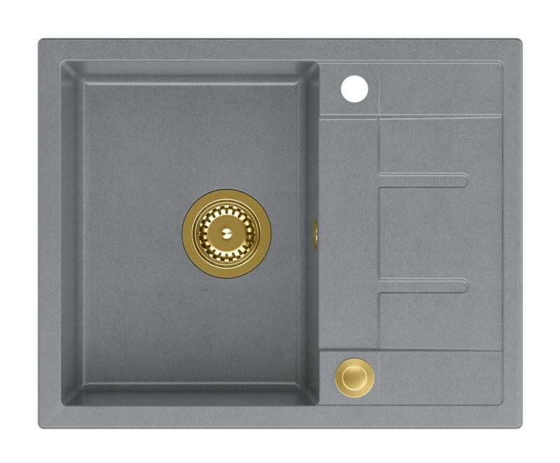 Quadri Dalton grå granitbord med afløbsplads 62x50 cm med gylden prop 1208967565