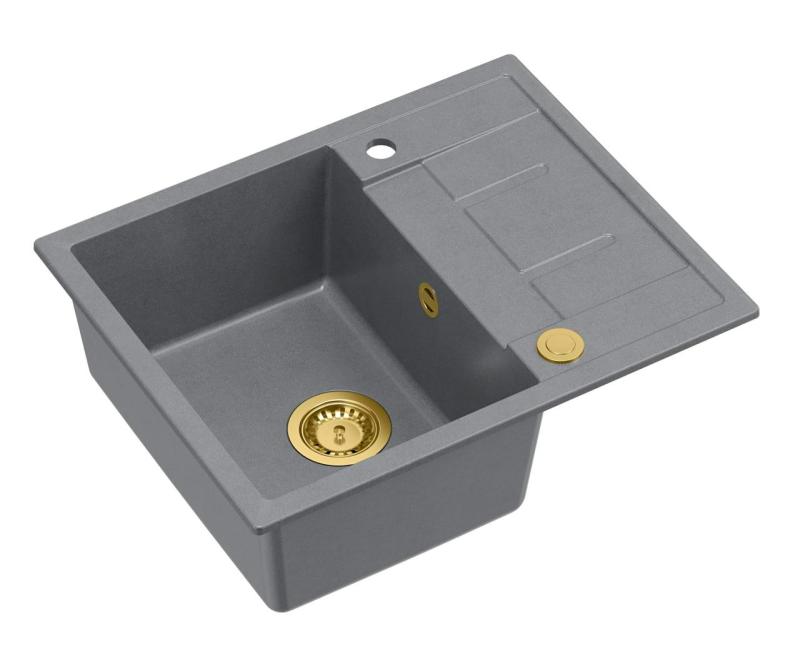 Quadri Dalton grå granitbord med afløbsplads 62x50 cm med gylden prop 1208967565