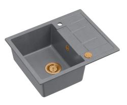 Quadri Dalton grå granit overmonteret vask med afløbsflade 62x50cm med kobberprop 1208967566