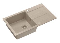 Quadri Sutton beige sand granitisk indbygningsvask 78x45cm med afdrypningsflade vendbar med beige prop 1208967579