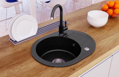 Quadri London Antracit Granit Rundt Vask med Afdrypningsområde 585x460mm Vendbar - 1208967585