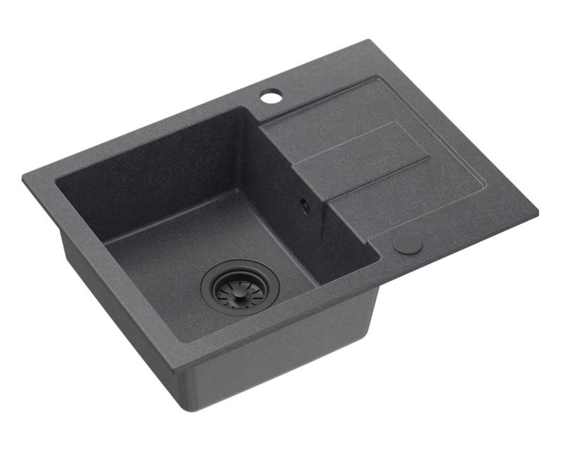 Quadri Sutton Antracit Granit Overfladevask 60x45cm med Afdrypningsområde, Vendbar med Sort Prop - 1208967586