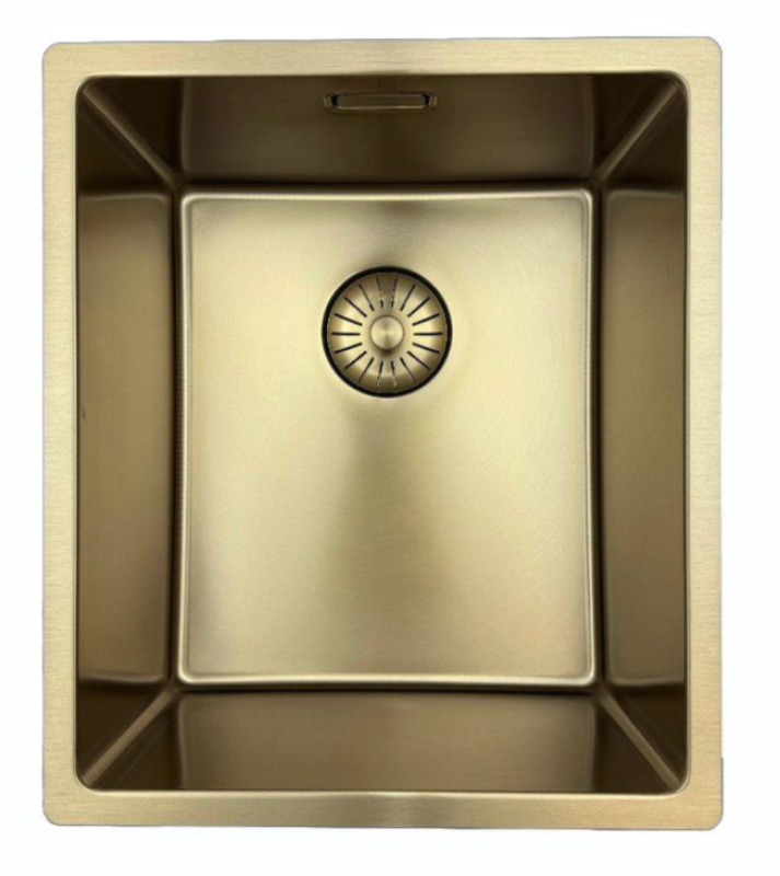 Pure.Sink Prestige vask 34x40 cm PVD Guld 10mm radius underbygning, planmontering og overbygning PPG3440-60