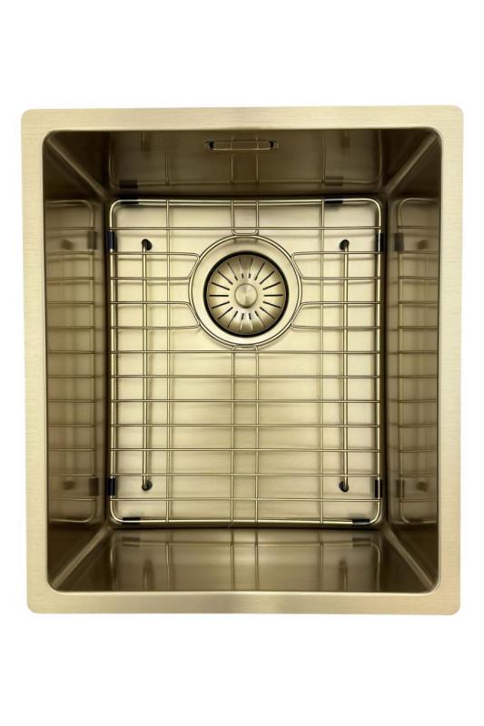 Pure.Sink Prestige vask 34x40 cm PVD Guld 10mm radius underbygning, planmontering og overbygning PPG3440-60