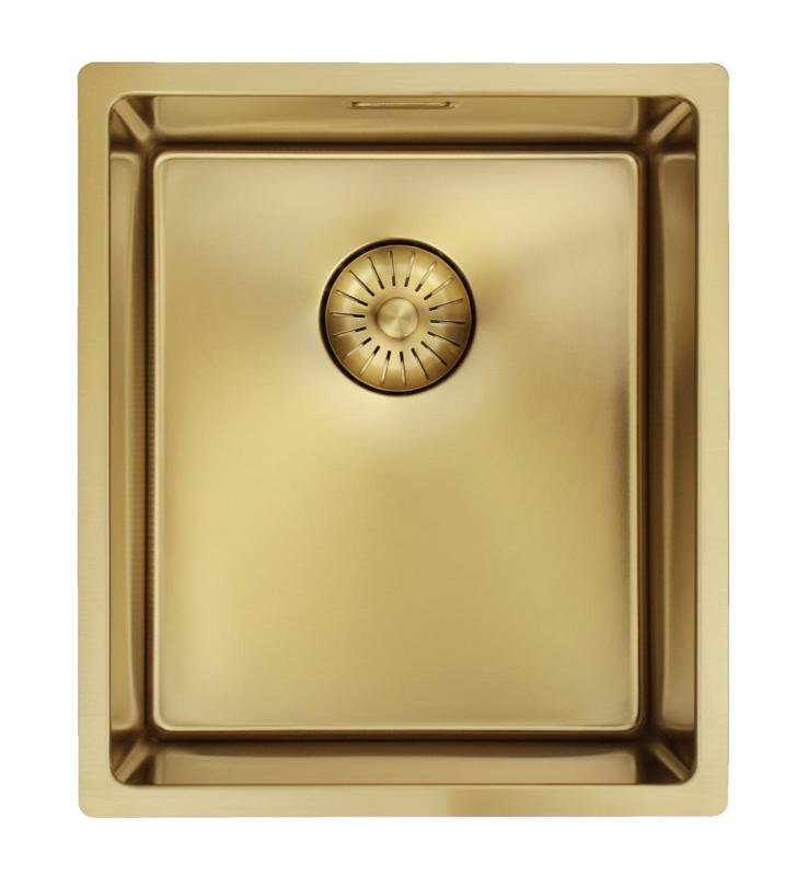 Pure.Sink Prestige vask 34x40 cm PVD Guld 10mm radius underbygning, planmontering og overbygning PPG3440-60
