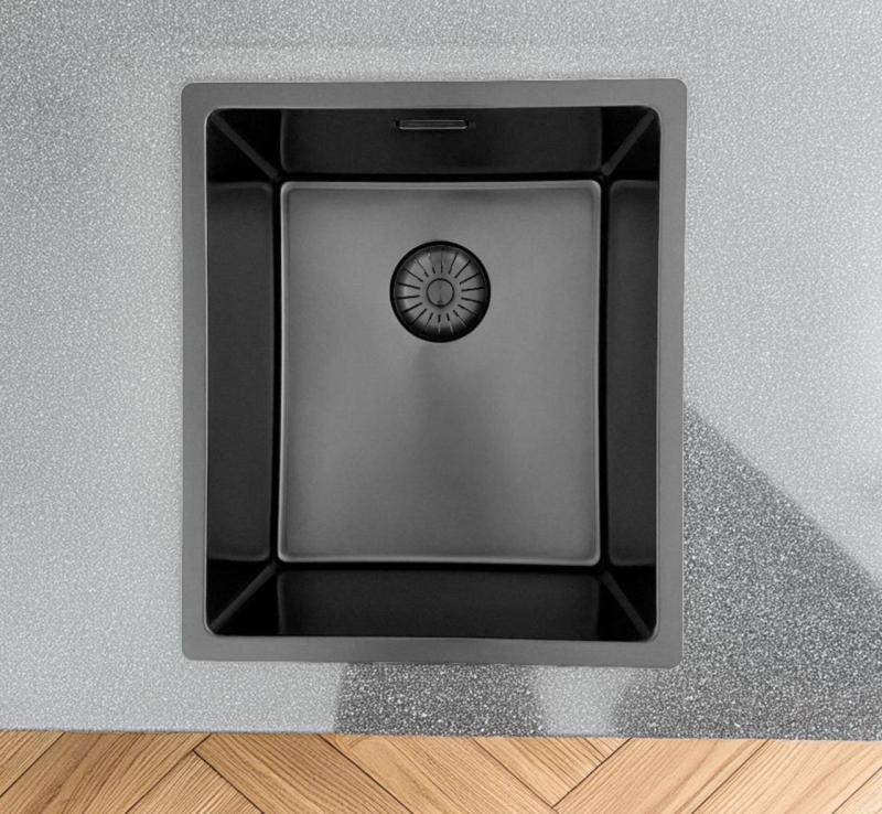 Pure.Sink Prestige vask PVD gun metal 34x40 cm 10mm radius underbygning, planmontering og topmontering PPG3440-61