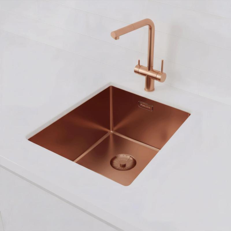 Pure.Sink Prestige vask 34x40 cm PVD Kobber 10mm radius underbygning, planlimning og overbygning PPG3440-62