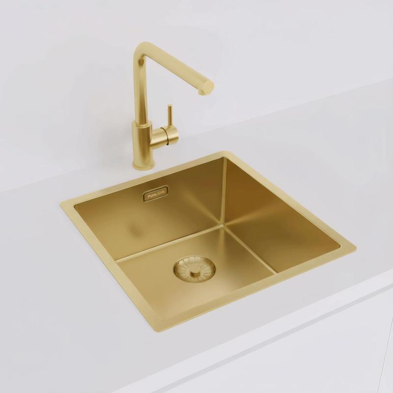 Pure.Sink Prestige køkkenvask 40x40 cm PVD Guld 10mm radius undermontering, planmontering og overmontering PPG4040-60
