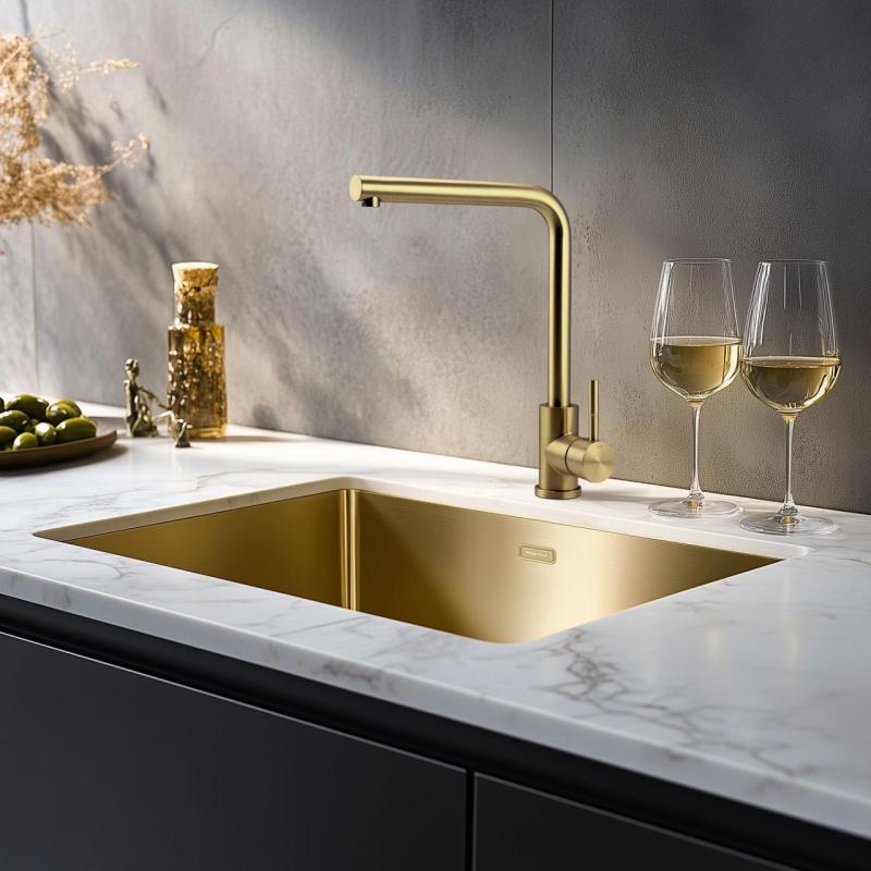 Pure.Sink Prestige køkkenvask 40x40 cm PVD Guld 10mm radius undermontering, planmontering og overmontering PPG4040-60