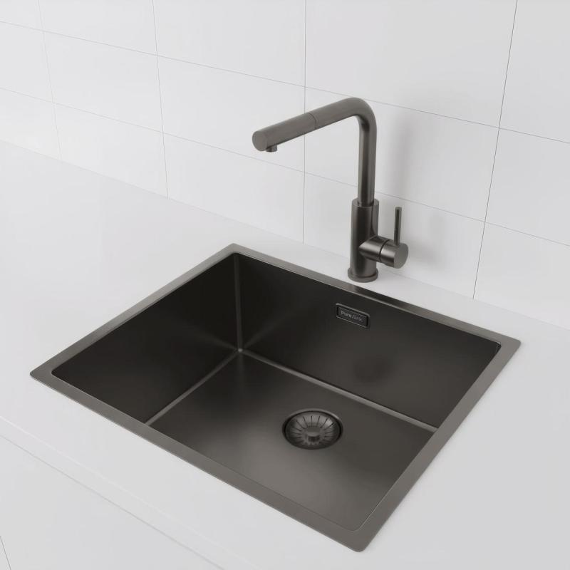 Pure.Sink Prestige vask 50x40 cm PVD Gun Metal 10mm radius undermontering, planmontering og overmontering PPG5040-61
