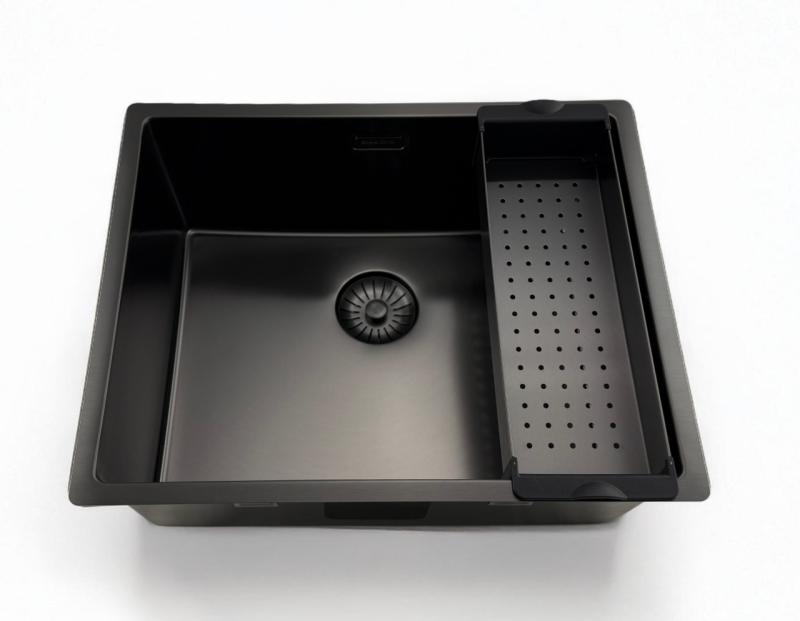 Pure.Sink Prestige vask 50x40 cm PVD Gun Metal 10mm radius undermontering, planmontering og overmontering PPG5040-61