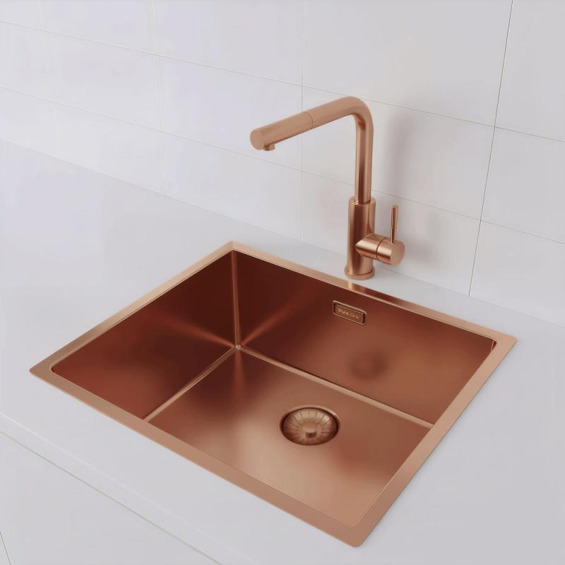 Pure.Sink Prestige håndvask 50x40 cm PVD Kobber 10mm radius undermontering, planmontering og overmontering PPG5040-62