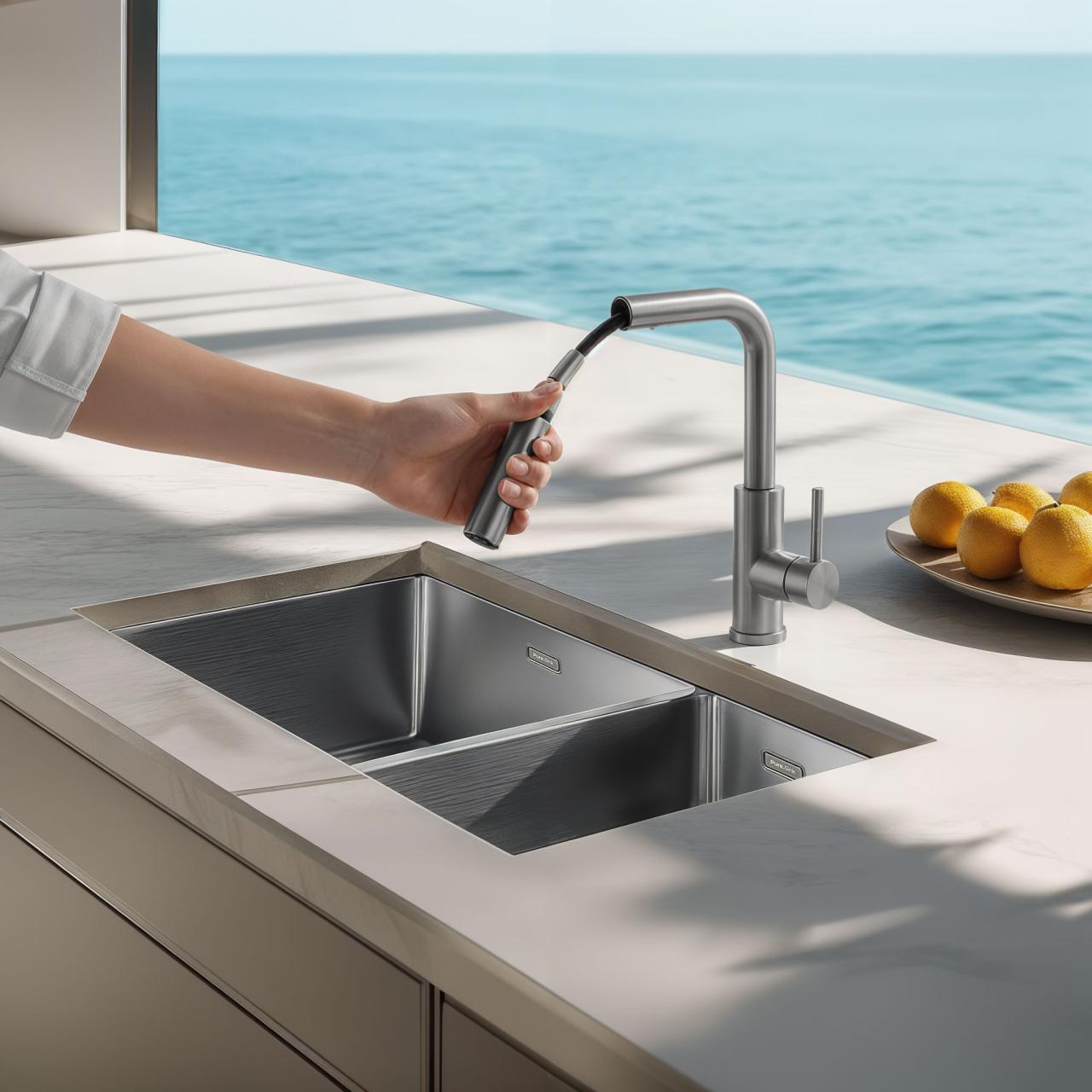 Pure.Sink Elite Steel Spark-S køkkenarmatur i rustfrit stål med udtrækkelig tud PS8041-02