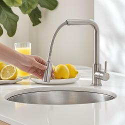 Pure.Sink Elite Steel Spark-S køkkenarmatur i rustfrit stål med udtrækkelig tud PS8041-02
