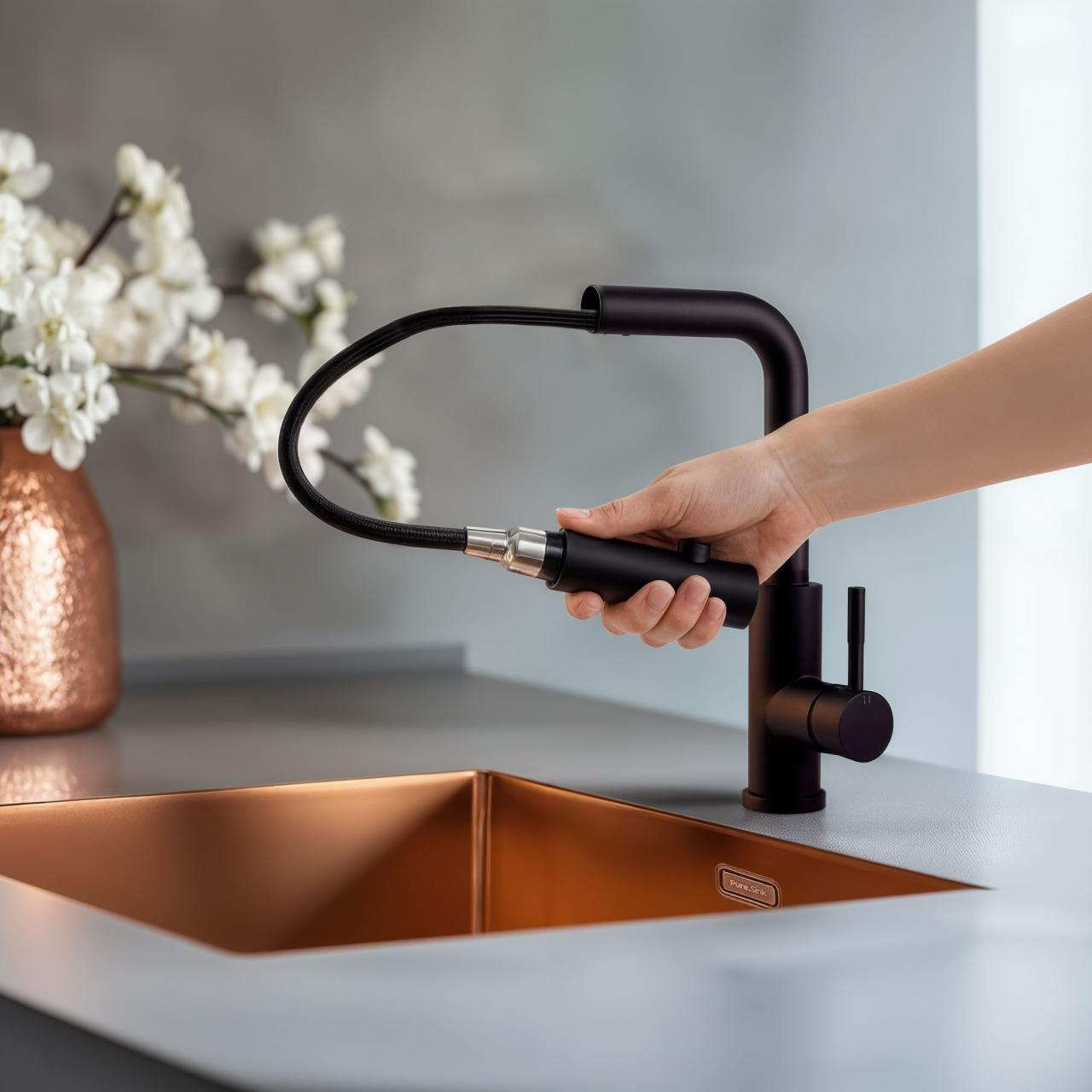 Pure.Sink Elite Steel Spark-S køkkenarmatur Mat sort med udtrækkelig tud PS8041-10 - Productafbeelding 2