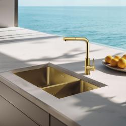 Pure.Sink Elite Steel Spark-S køkkenarmatur PVD børstet guld med udtrækkelig tud PS8041-60