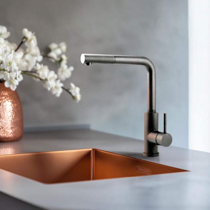 Pure.Sink Elite Steel Spark-S køkkenarmatur PVD Gun metal med udtrækkelig tud PS8041-61