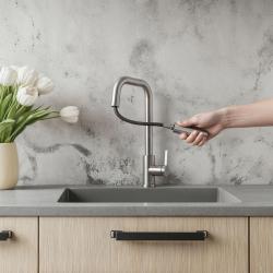 Pure.Sink Elite Steel Crystal-S køkkenarmatur i rustfrit stål med udtræksbruser PS8050-02