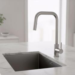 Pure.Sink Elite Steel Crystal-S køkkenarmatur i rustfrit stål med udtræksbruser PS8050-02